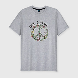 Футболка slim-fit Хиппи знак мира цветочный пастельный peace and lov, цвет: меланж