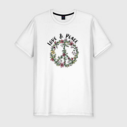 Футболка slim-fit Хиппи знак мира цветочный пастельный peace and lov, цвет: белый