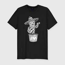 Футболка slim-fit Кактус с гитарой, цвет: черный