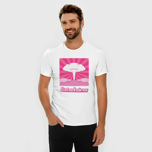 Мужская slim-футболка Розовый гриб - Барбигеймер / Белый – фото 3