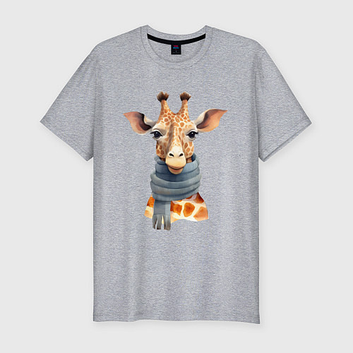 Мужская slim-футболка Жираф в шарфе Осень / Меланж – фото 1