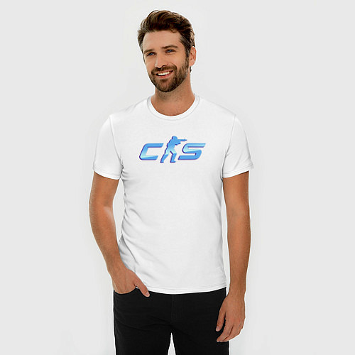 Мужская slim-футболка CS2 blue logo / Белый – фото 3