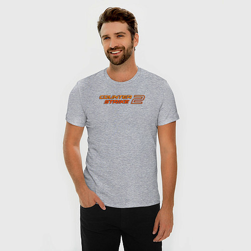 Мужская slim-футболка Counter strike 2 orange logo / Меланж – фото 3