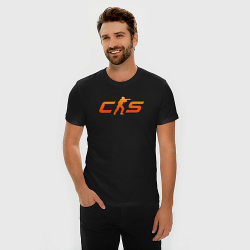 Мужская slim-футболка CS 2 orange logo / Черный – фото 3