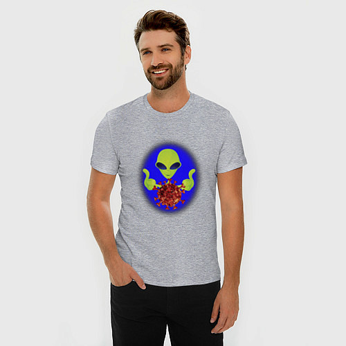 Мужская slim-футболка Вирус с другой планеты / Меланж – фото 3