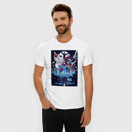 Мужская slim-футболка Принцесса Мононоке в синих тонах / Белый – фото 3
