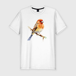Футболка slim-fit Оранжевая птица на ветке, цвет: белый
