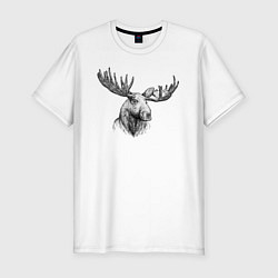 Футболка slim-fit Голова лося, цвет: белый