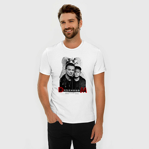 Мужская slim-футболка Depeche Mode - Dave Gahan and Martin Gore / Белый – фото 3