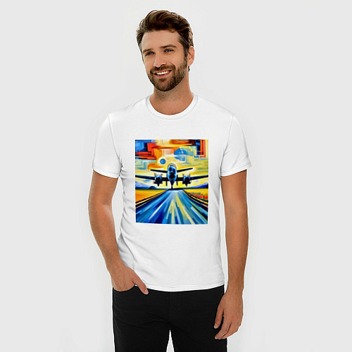 Мужская slim-футболка Самолет на взлете / Белый – фото 3