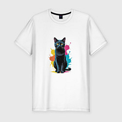 Футболка slim-fit Кошка яркая грациозность, цвет: белый