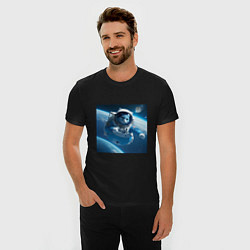 Футболка slim-fit Голубой котик космонавт, цвет: черный — фото 2