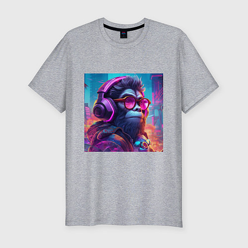 Мужская slim-футболка Обезьяна в наушниках и очках / Меланж – фото 1