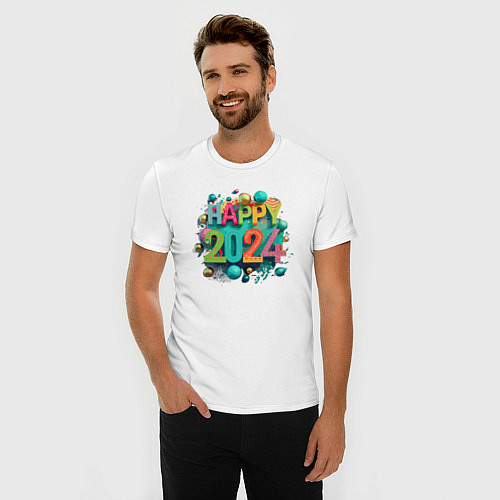 Мужская slim-футболка Happy 2024 / Белый – фото 3