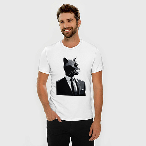 Мужская slim-футболка Бизнес-кот / Белый – фото 3