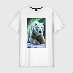Футболка slim-fit Полярный медведь на снегу, цвет: белый