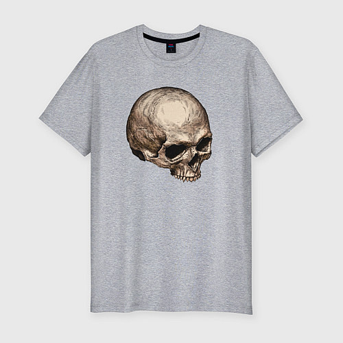 Мужская slim-футболка Череп цветной вид сверху / Меланж – фото 1