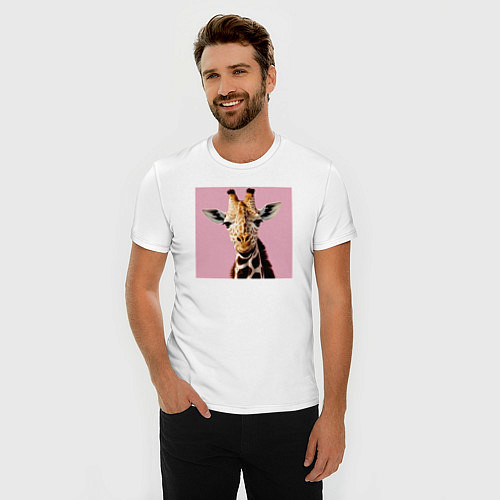 Мужская slim-футболка Милый жирафик / Белый – фото 3