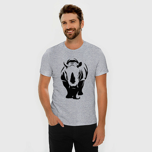 Мужская slim-футболка Носорог спереди / Меланж – фото 3
