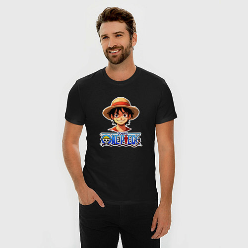 Мужская slim-футболка Монки д Луффи one piece / Черный – фото 3