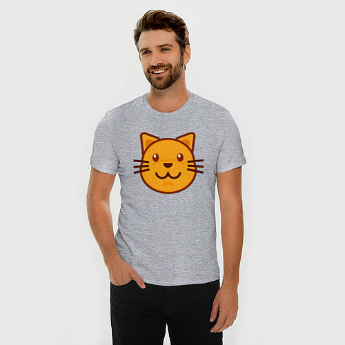 Мужская slim-футболка Оранжевый котик счастлив / Меланж – фото 3