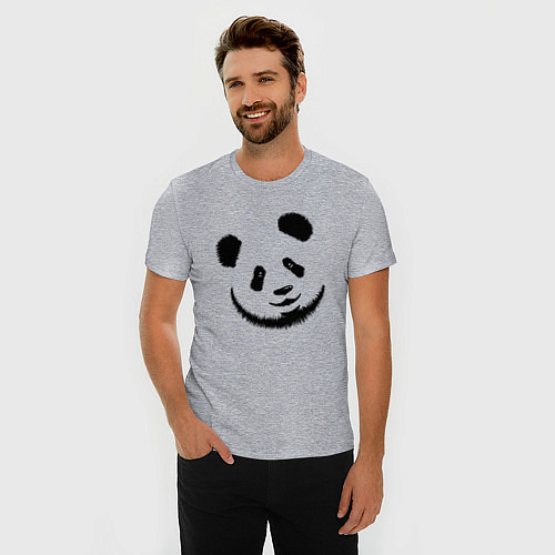 Мужская slim-футболка Голова милой панды / Меланж – фото 3