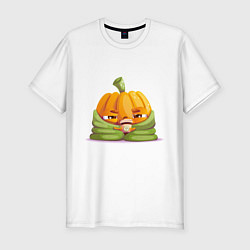 Футболка slim-fit Грустная тыква, цвет: белый
