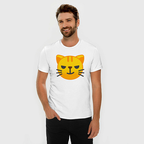Мужская slim-футболка Жёлтый котёнок хитрит / Белый – фото 3