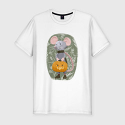 Футболка slim-fit Мышонок с тыквой, цвет: белый