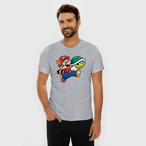 Мужская slim-футболка Марио несёт черепашку / Меланж – фото 3
