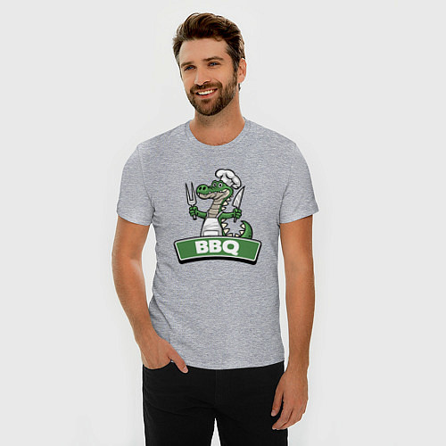 Мужская slim-футболка Барбекю от крокодила / Меланж – фото 3