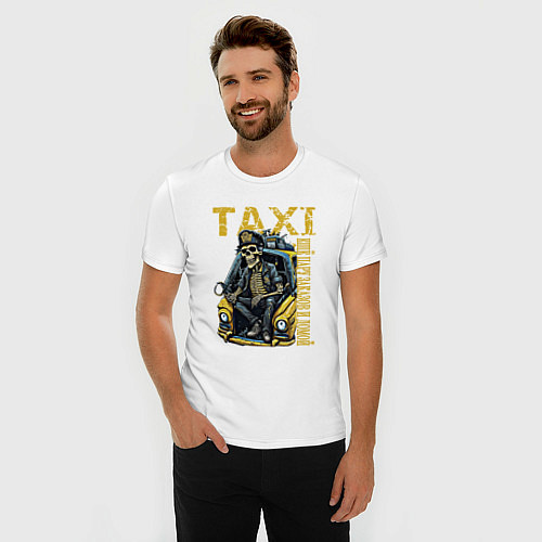 Мужская slim-футболка Таксист на подработке / Белый – фото 3