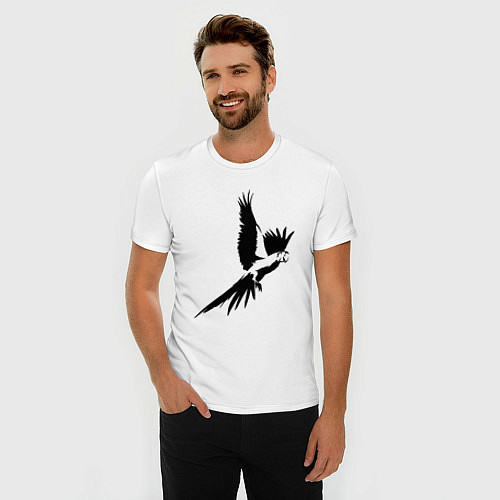 Мужская slim-футболка Попугай трафарет / Белый – фото 3
