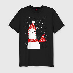 Футболка slim-fit Лама - альпака в шапочке и шарфе, цвет: черный