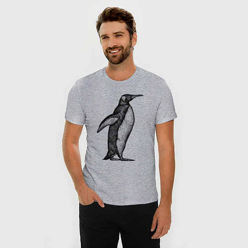 Мужская slim-футболка Пингвин сбоку / Меланж – фото 3
