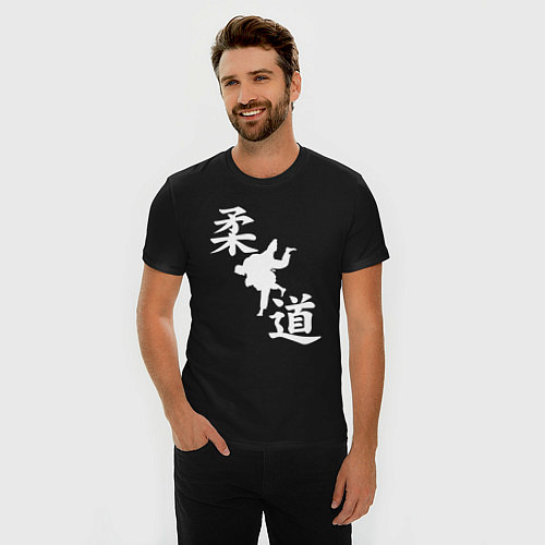 Мужская slim-футболка Дзюдо - иероглифы / Черный – фото 3