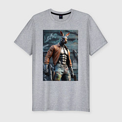 Футболка slim-fit Kangaroo warrior with a gun - ai art, цвет: меланж