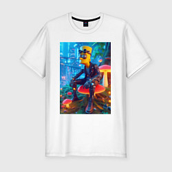 Футболка slim-fit Bart Simpson among mushrooms - ai art, цвет: белый