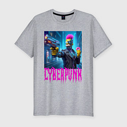 Футболка slim-fit Homer Simpson with a gun and a donut - cyberpunk -, цвет: меланж