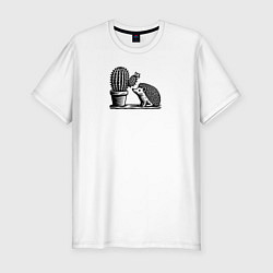 Футболка slim-fit Ежик и кактус, цвет: белый