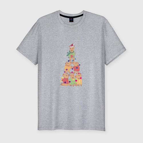 Мужская slim-футболка Новогодние капибары / Меланж – фото 1