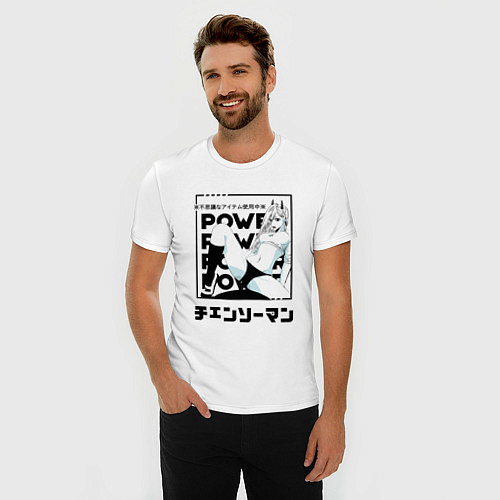 Мужская slim-футболка Человек-бензопила Пауэр Chaisaw / Белый – фото 3