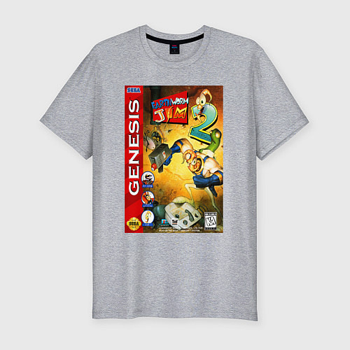Мужская slim-футболка Earth worm jim 2 cover / Меланж – фото 1