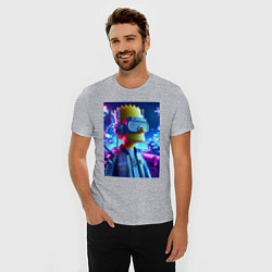 Футболка slim-fit Cyber Bart - ai art - neon, цвет: меланж — фото 2