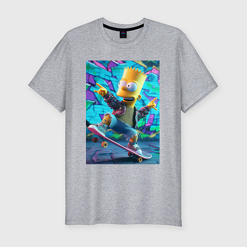 Мужская slim-футболка Скейтбордист Барт Симпсон на фоне граффити / Меланж – фото 1