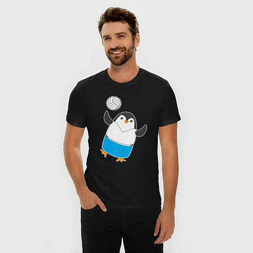 Мужская slim-футболка Пингвин волейболист / Черный – фото 3