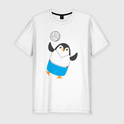 Футболка slim-fit Пингвин волейболист, цвет: белый