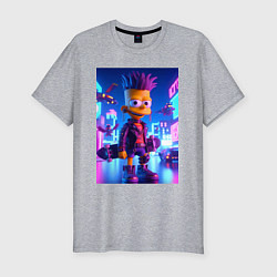 Футболка slim-fit Bart Simpson with a skateboard - art punk, цвет: меланж