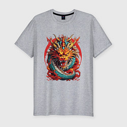 Футболка slim-fit Китайский дракон в огне, цвет: меланж