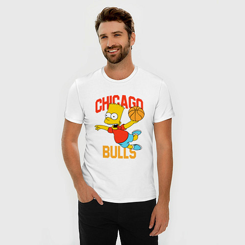 Мужская slim-футболка Чикаго Буллз Барт Симпсон / Белый – фото 3